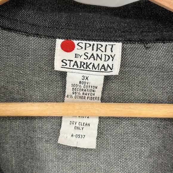 Spirit by Sandy Starkman Denim Jacket Plus Size 3X Patchwork Art To Wear Artsy - Picture 6 of 6